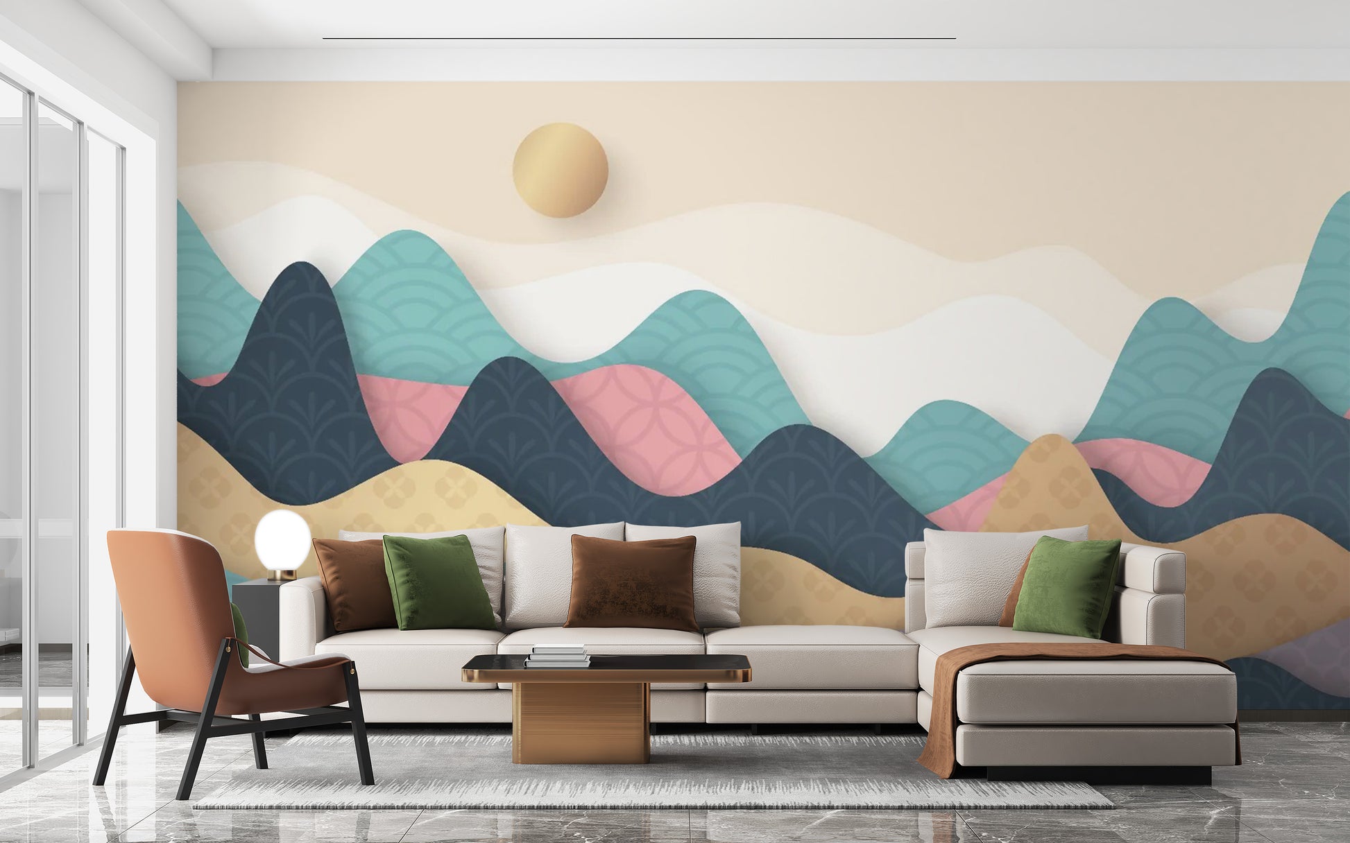 Colorful Wavy Mountains hallway Wallpaper Murals 
