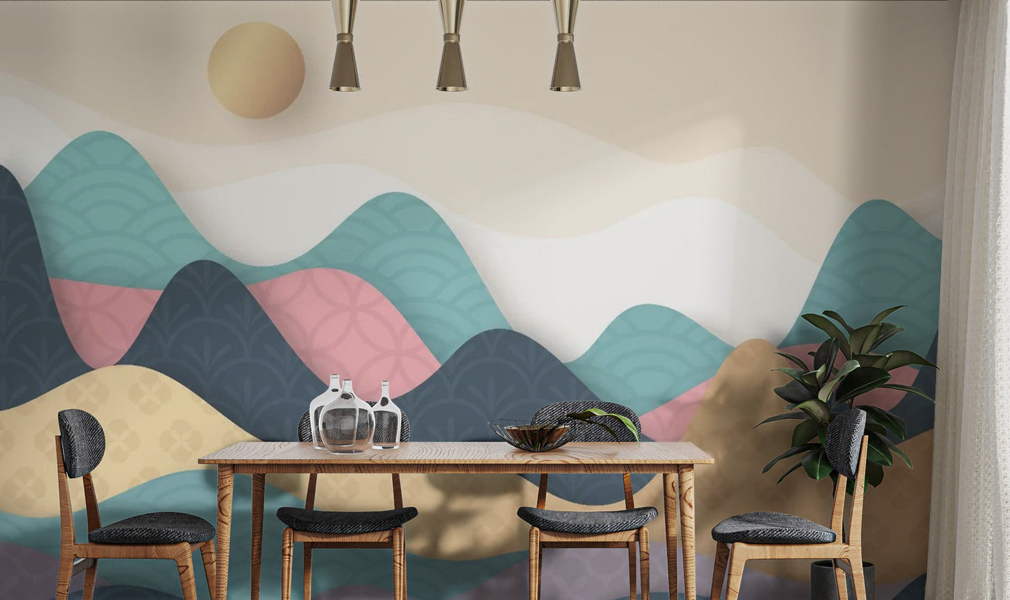Colorful Wavy Mountains Wallpaper Mural design
