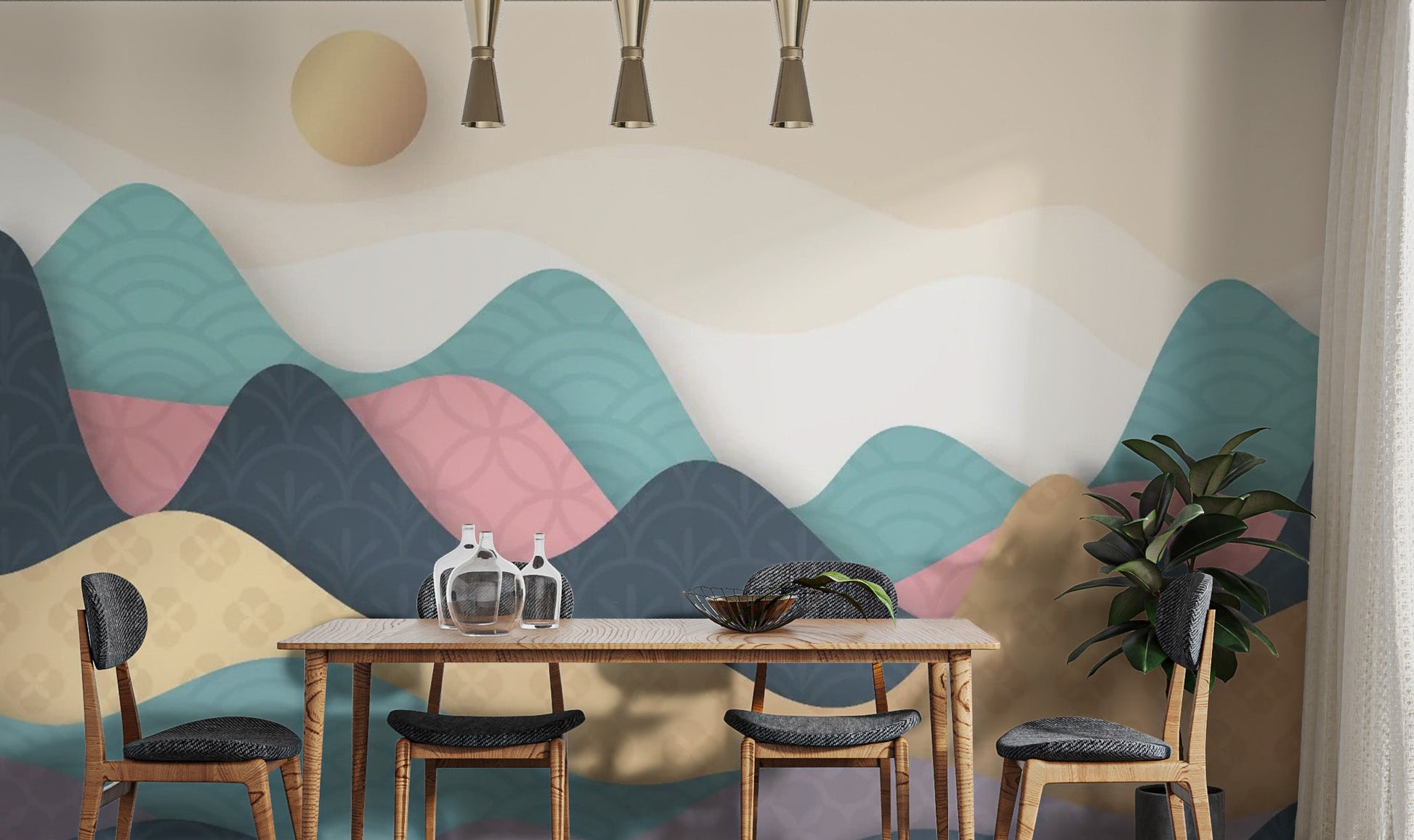 Colorful Wavy Mountains Wallpaper Mural design
