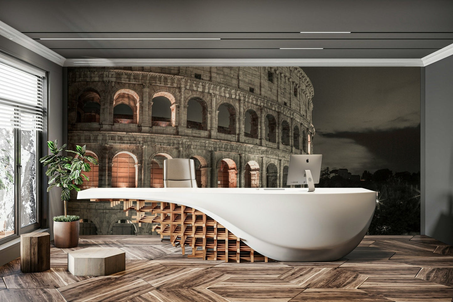 The mural extends across the entire wall, creating a smooth backdrop.

