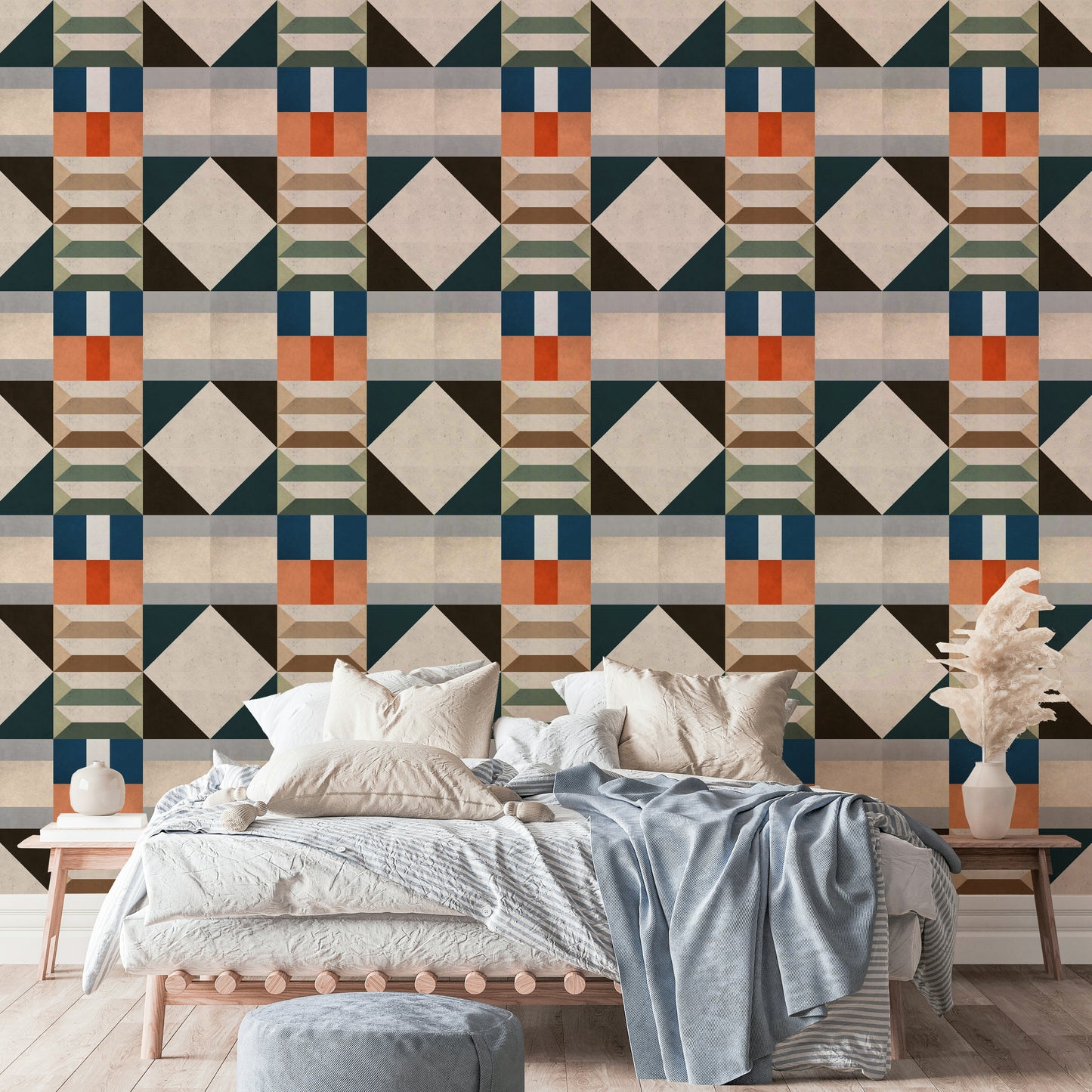 Concrete-look mural wallpaper for living room

