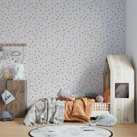 Neutral boho wallpaper featuring trees and dots

