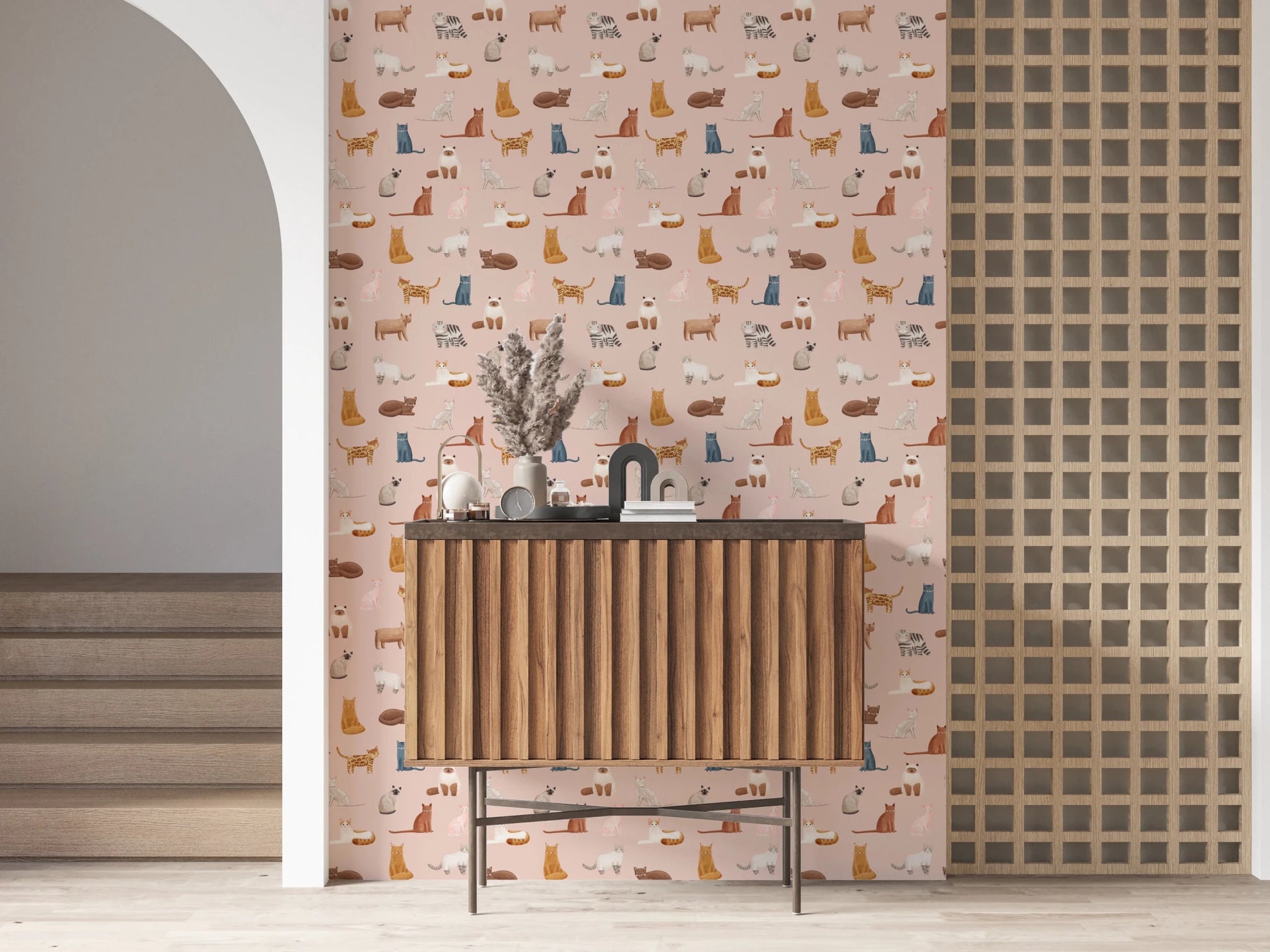 Cool Cats in Pink Wallpaper⁠