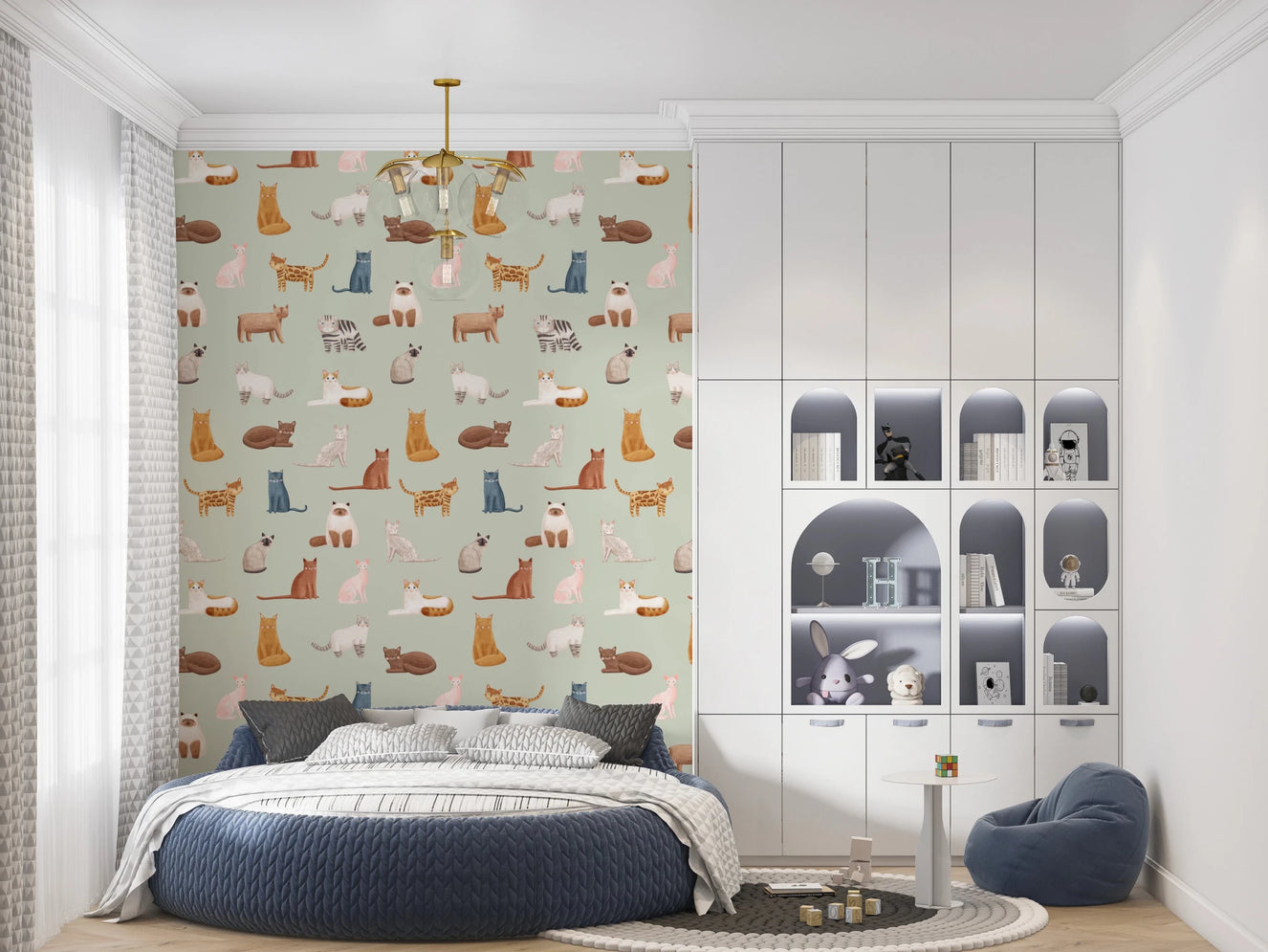 Cool Cats in Sage Green Wallpaper⁠