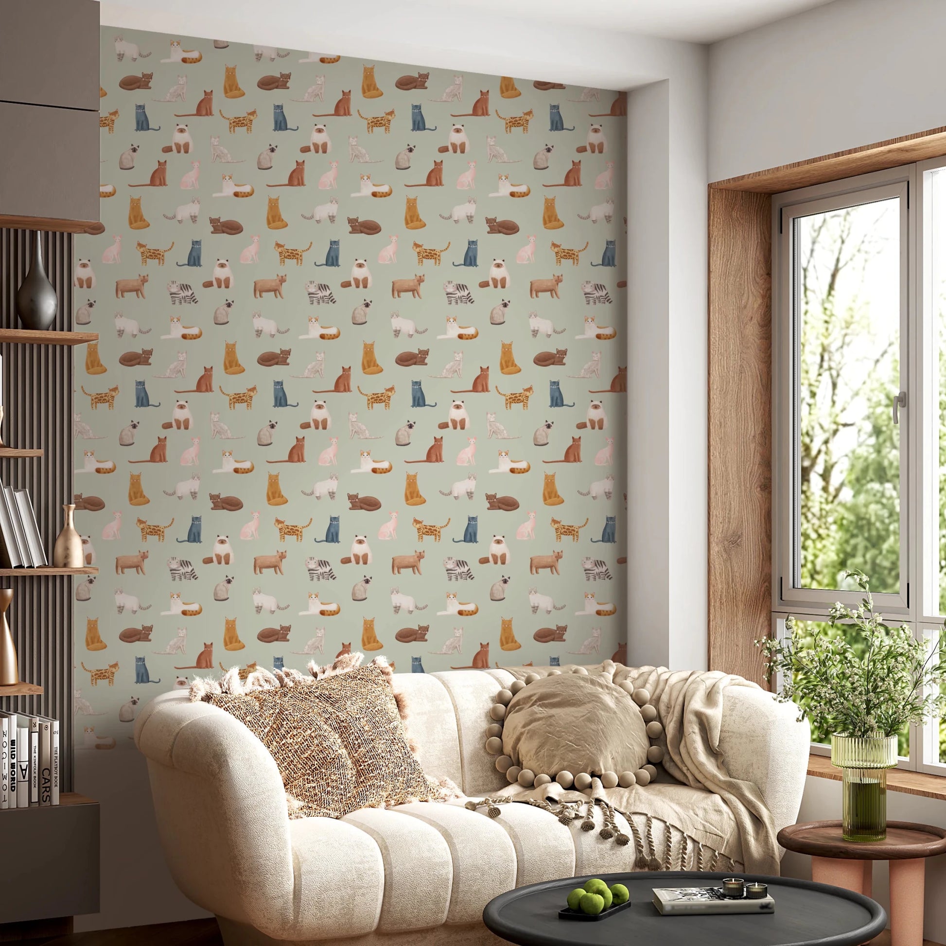 Cool Cats in Sage Green Wallpaper⁠