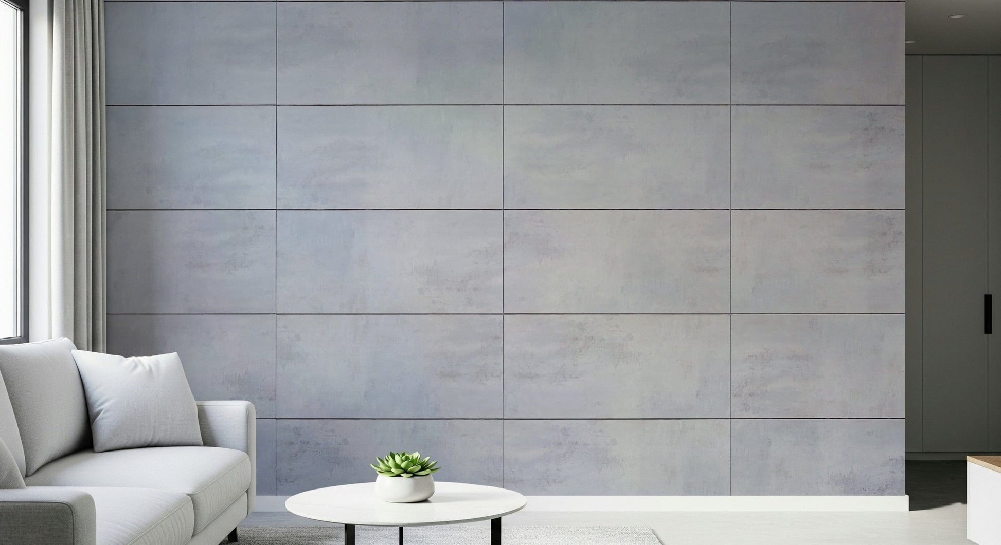 Wall mural showcasing geometric grey grid patterns for modern, office, or loft-style décor.