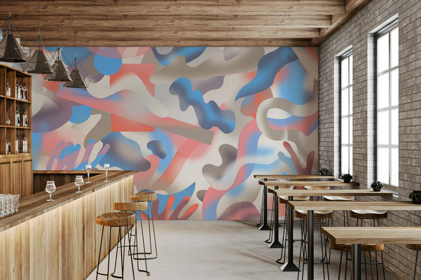 A calming vibrant design wallpaper mural that defines a space.

