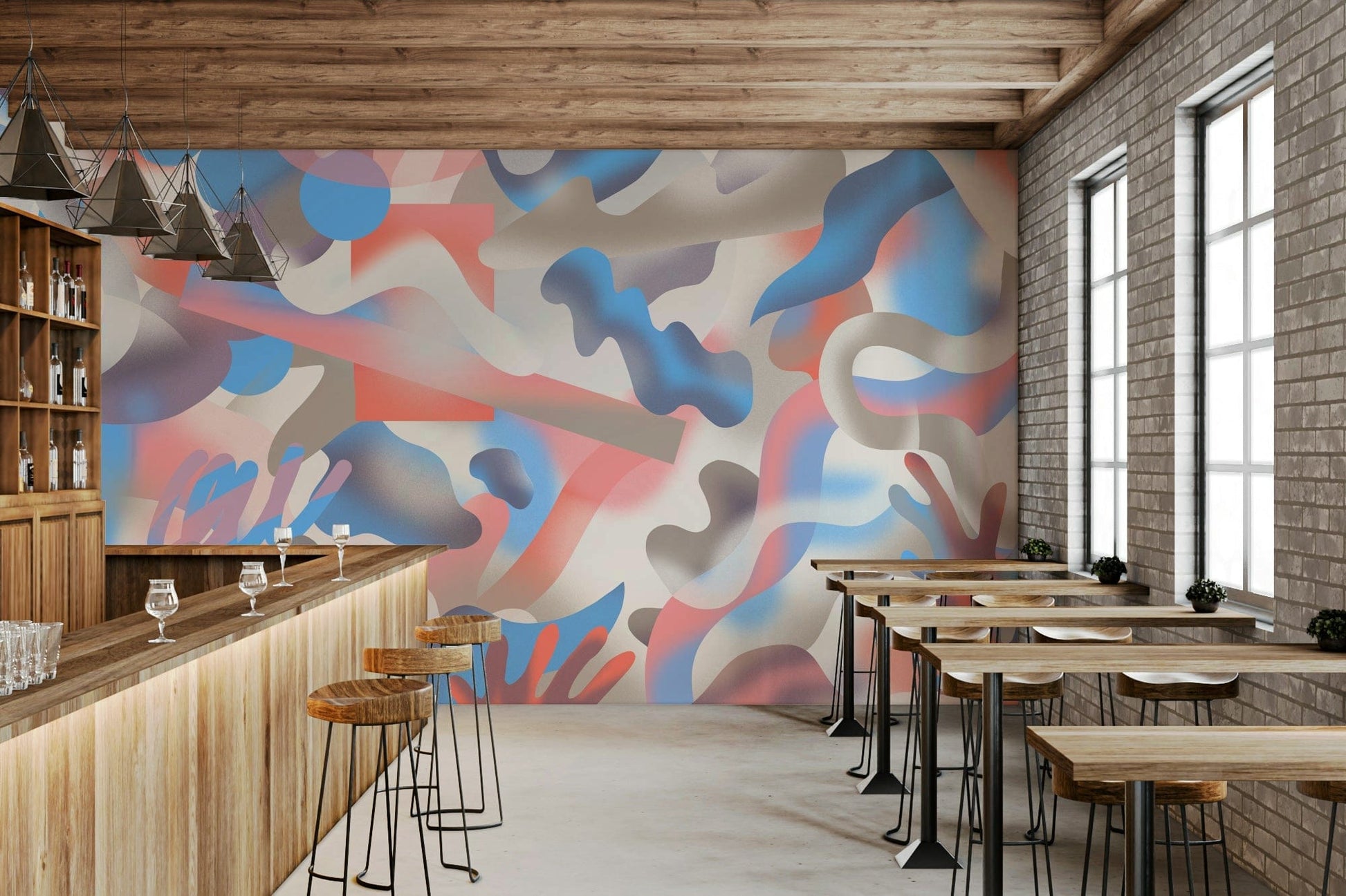 A calming vibrant design wallpaper mural that defines a space.

