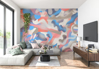 An artistic abstract coral mural on scenic wallpaper.

