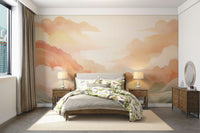 Coral Cloud Art Wall Mural installed in a sunlit dining area with wooden accents.