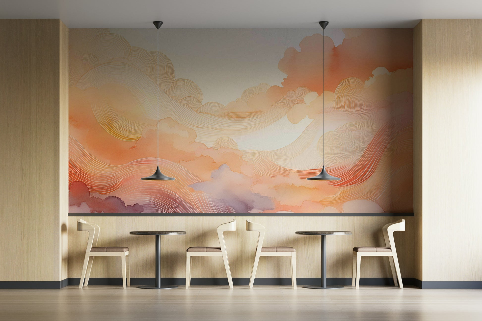 Coral Dream Swirls Wall Mural used in a quiet study area.