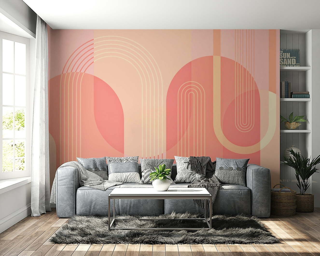 A wall mural of a geometric pattern.

