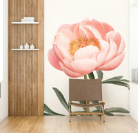Coral Peony Wall Mural with vibrant coral peonies

