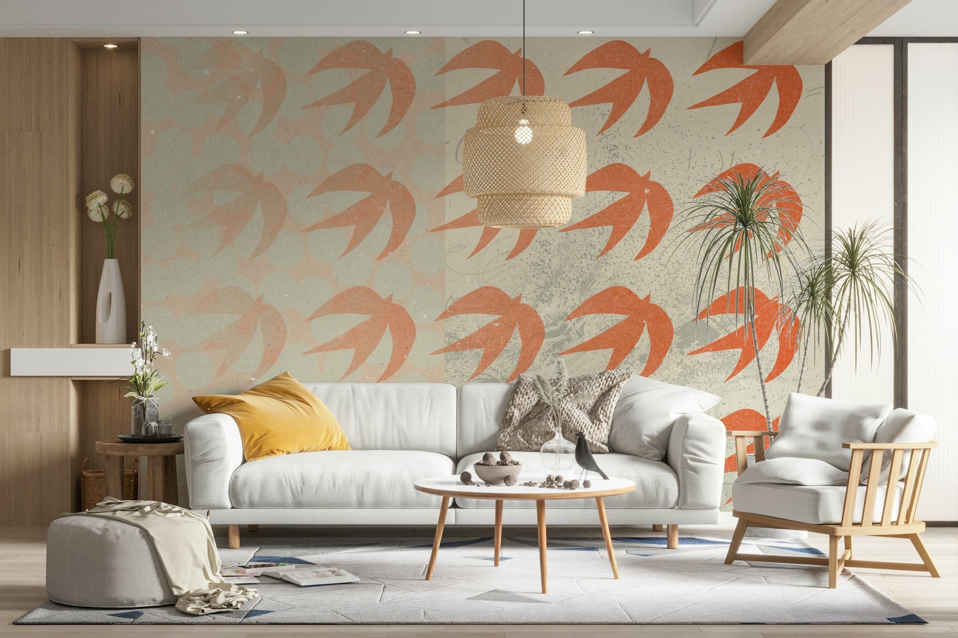 A contemplative elegant bird wallpaper mural for a feature wall.

