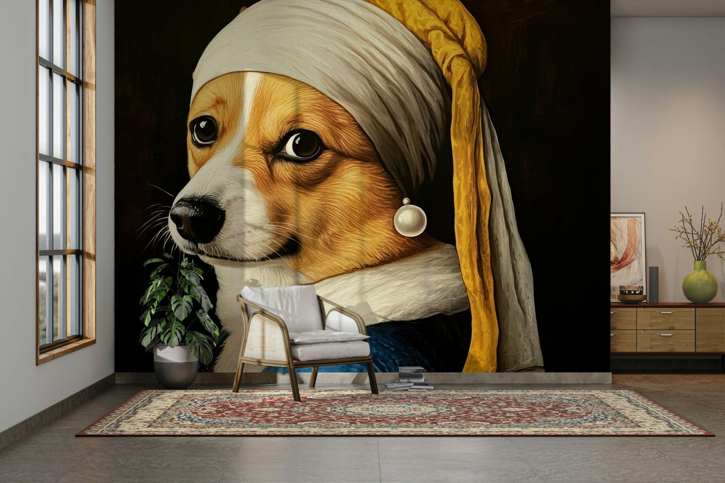 corgi dressed in a blue robe

