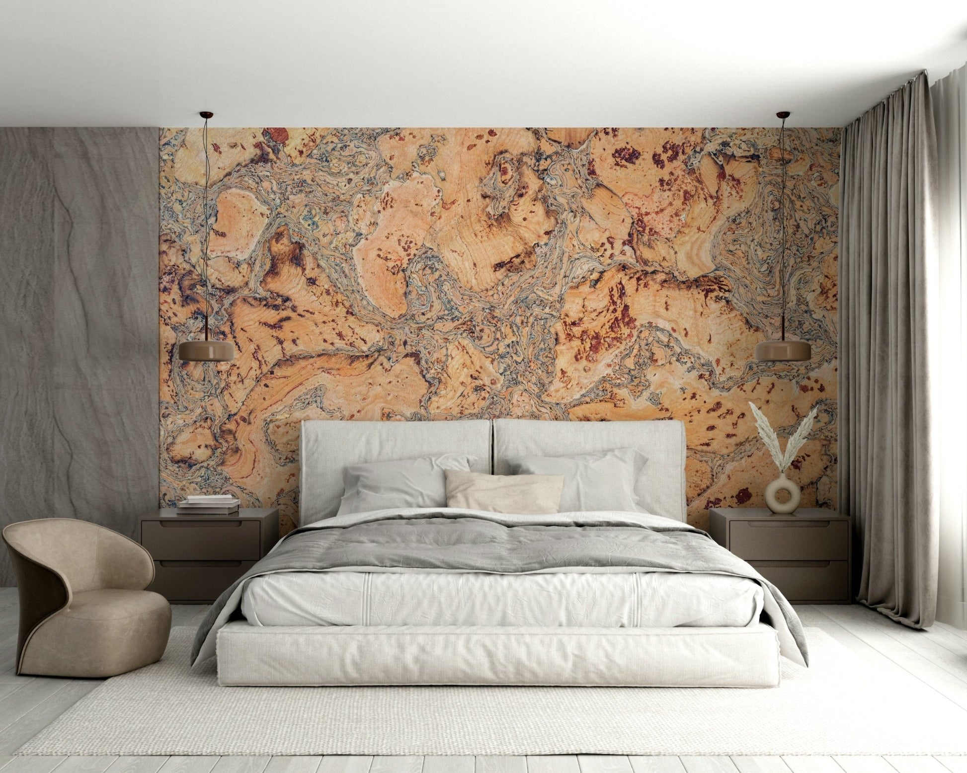Organic cork canvas mural creating a cozy atmosphere

