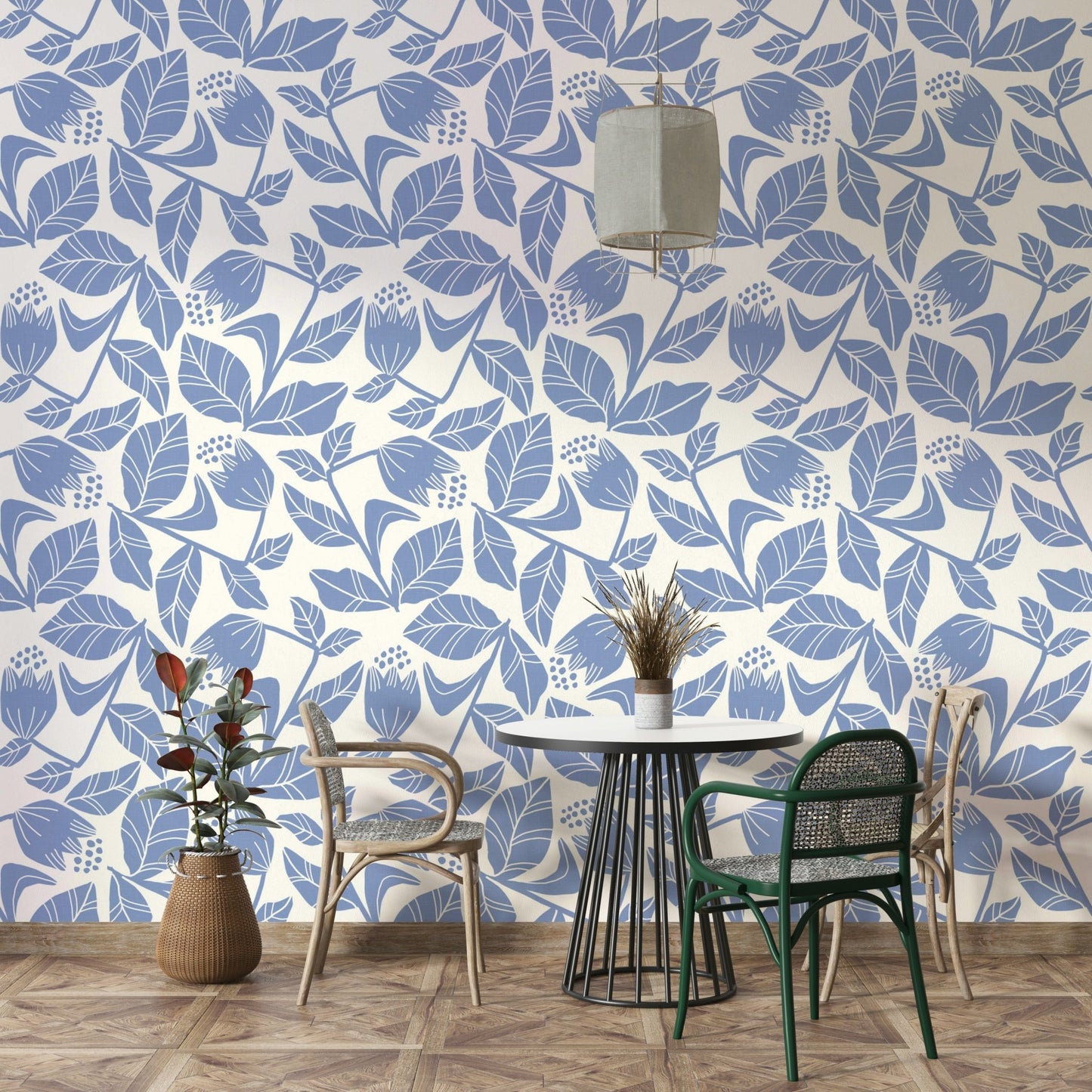 Blue floral wallpaper pattern

