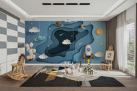 The colors are a blend of deep blues, purples, and blacks with sparkling stars.
