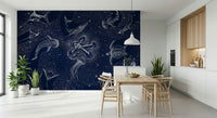 A calming underwater design wallpaper mural that defines a space.