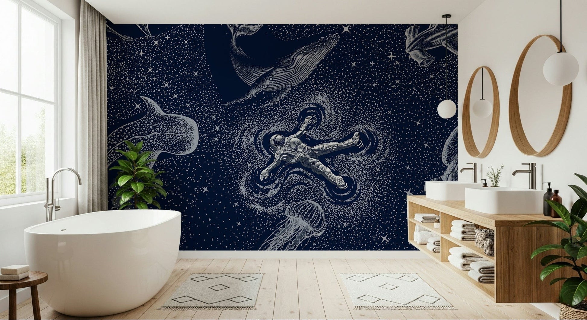 An artistic nature seascape mural for home decor.