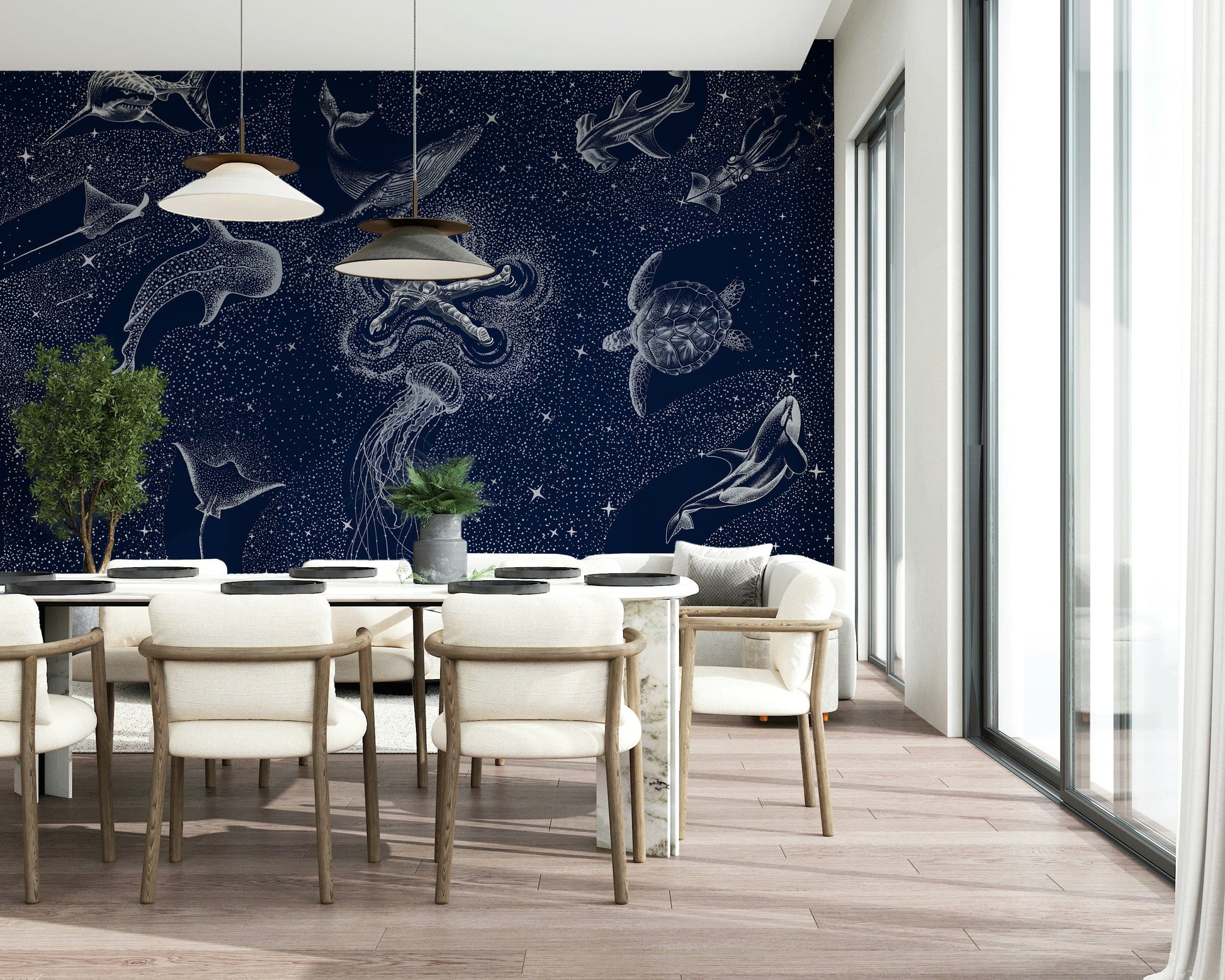 A serene deep sea galaxy wall mural for your decor.