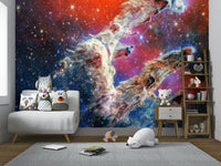 The lighting in the room would be low to make the mural glow.
