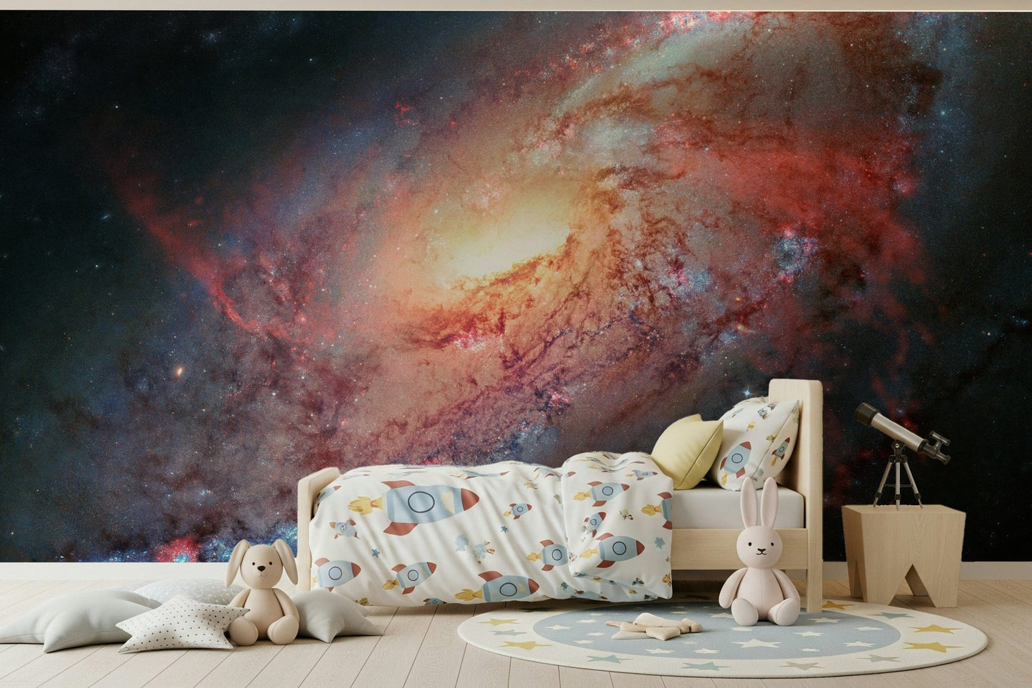 Abstract Cosmic Swirl mural depicting glowing star clusters.