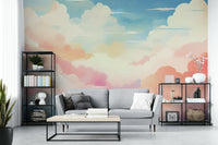 Large scale sky mural with a soft matte finish in a home office.