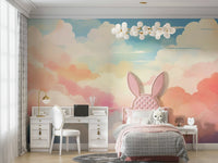 Serene pastel cloud mural for light and airy interiors

