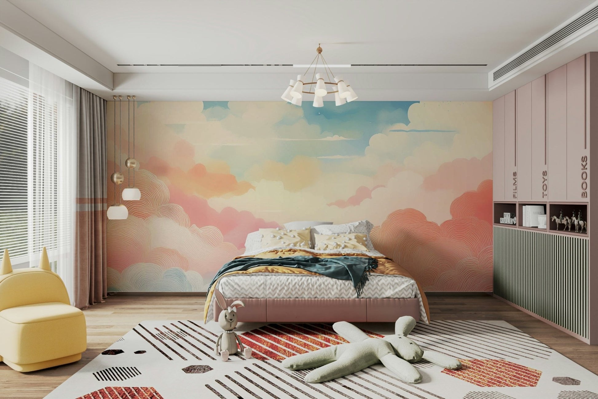 Dreamy cotton candy clouds wallpaper for calming spaces

