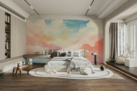 Relaxing pastel cloud mural with cotton candy colors

