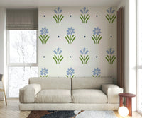 Classic floral wallpaper for walls in soothing blue tones.

