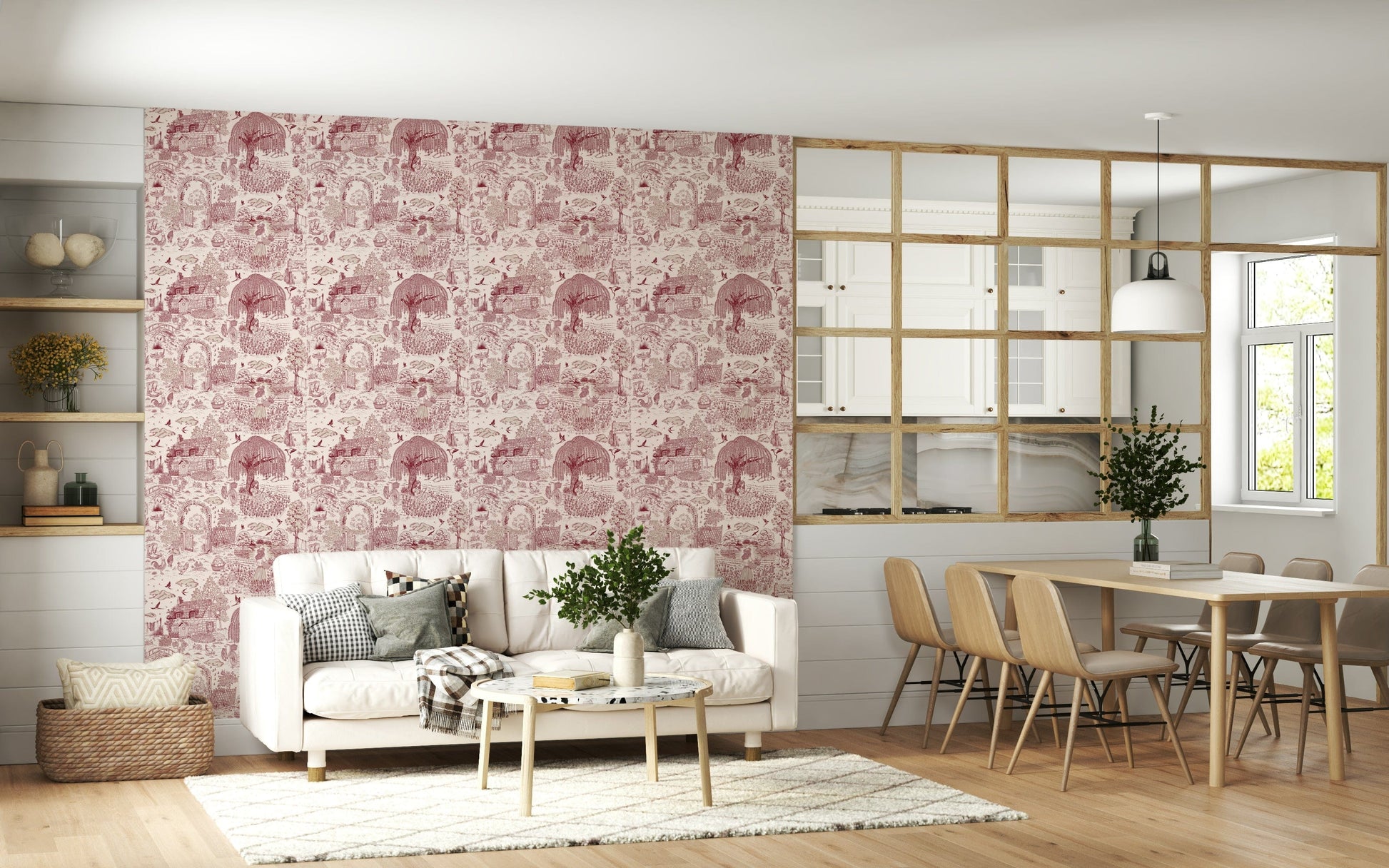 Romantic wall mural, Country Charm Toile, tranquil setting.