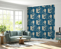 Country Western wallpaper featuring illustrated boots, stars, and cactuses on a warm tan backdrop.