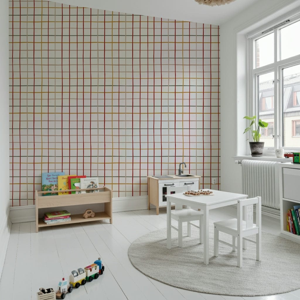 Cozy textured checkered wall mural with warm earthy hues.