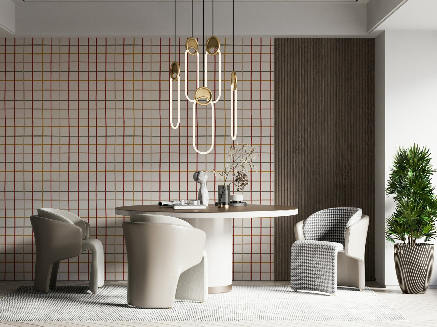Warm cozy checkered wallpaper ideal for bedrooms and living spaces.