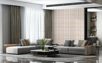 Neutral warm checkered pattern wallpaper creating a soothing, inviting ambiance.
