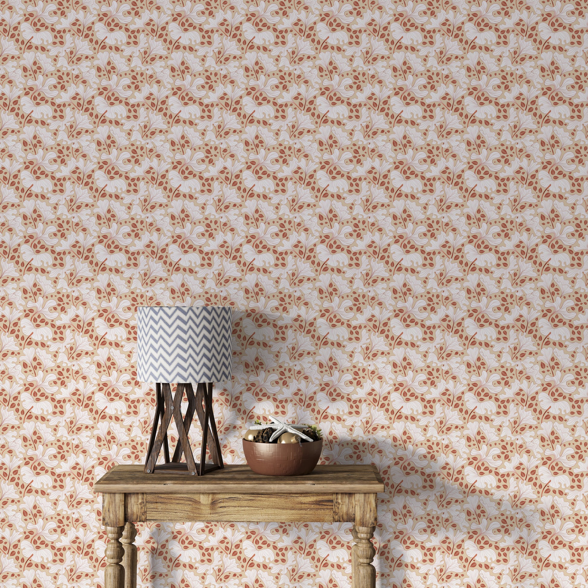 Warm foliage wallpaper design for living room walls


