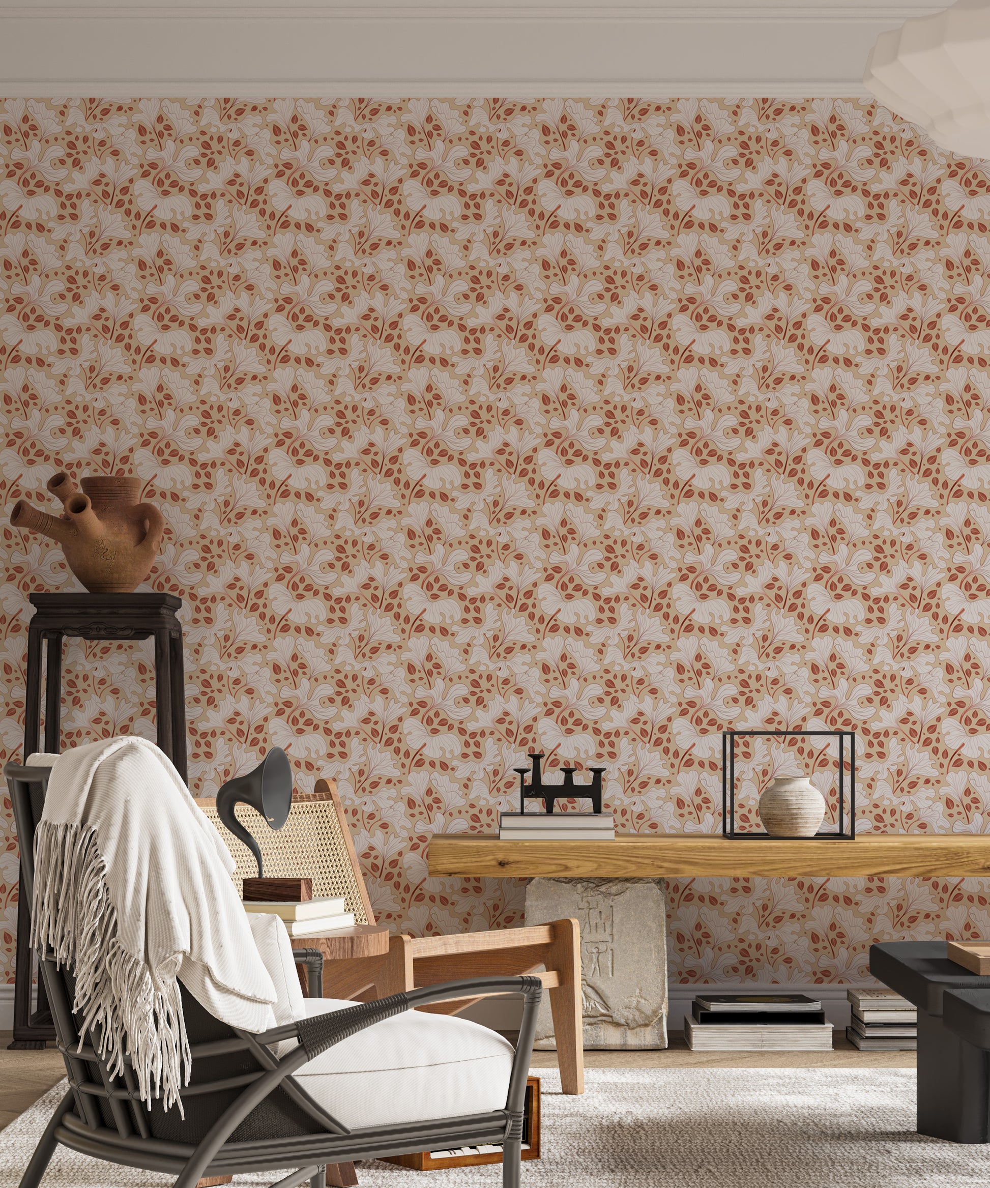Elegant foliage design in cozy beige and cream

