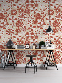 Bold cream flower wallpaper with artistic personality

