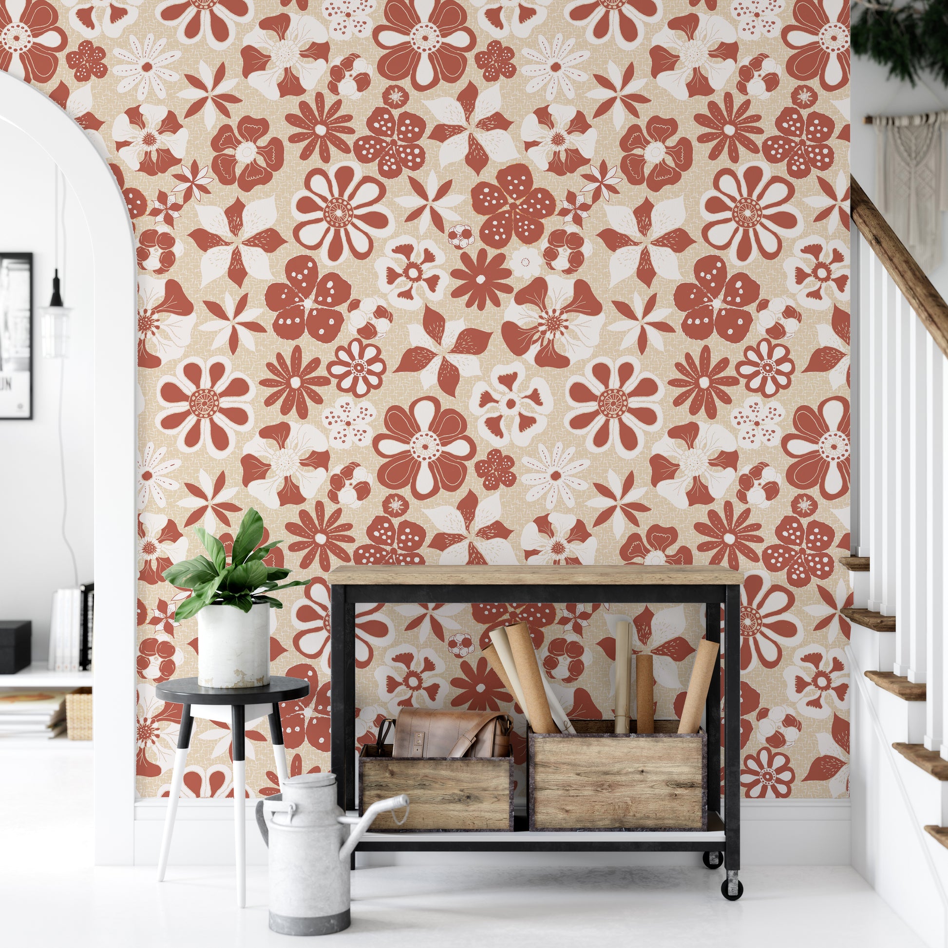 Artistic floral mural featuring hidden face motifs in flowers

