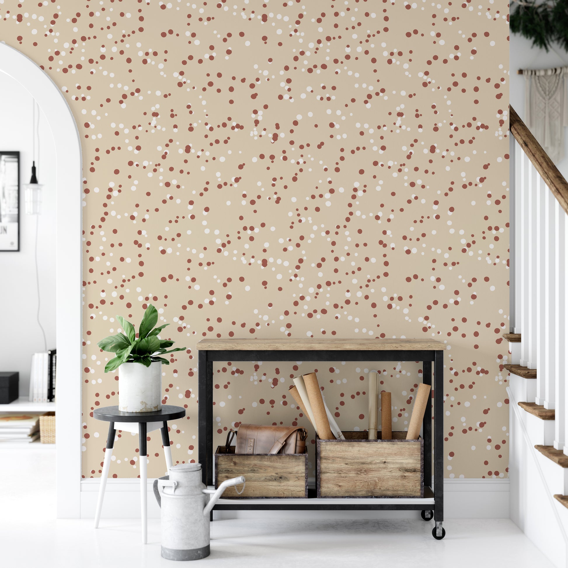 Peel and stick wallpaper with cozy dotted pattern

