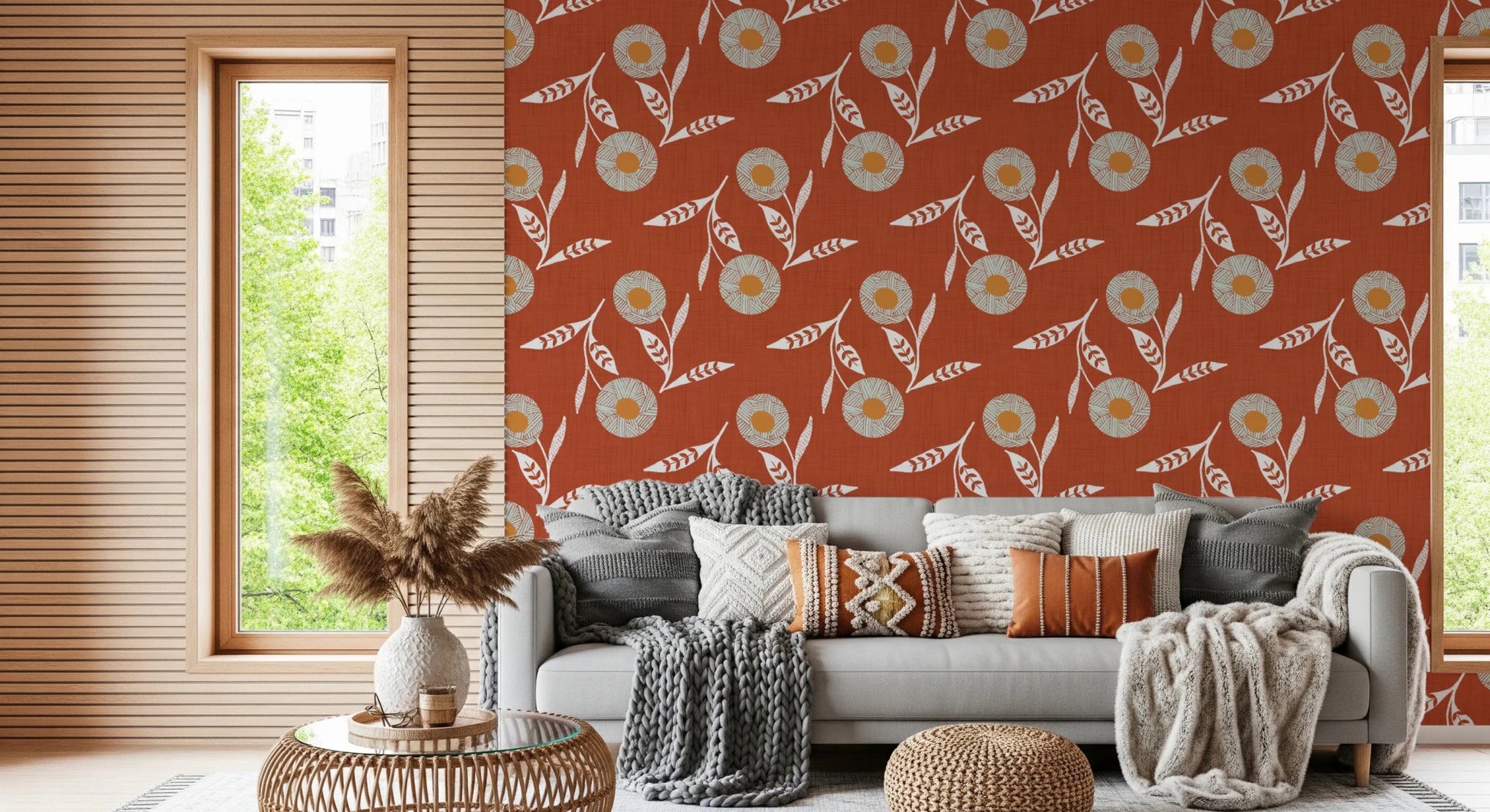 Cozy Scandi Flower Burnt Terracotta - Craft Botanical Wallpaper⁠