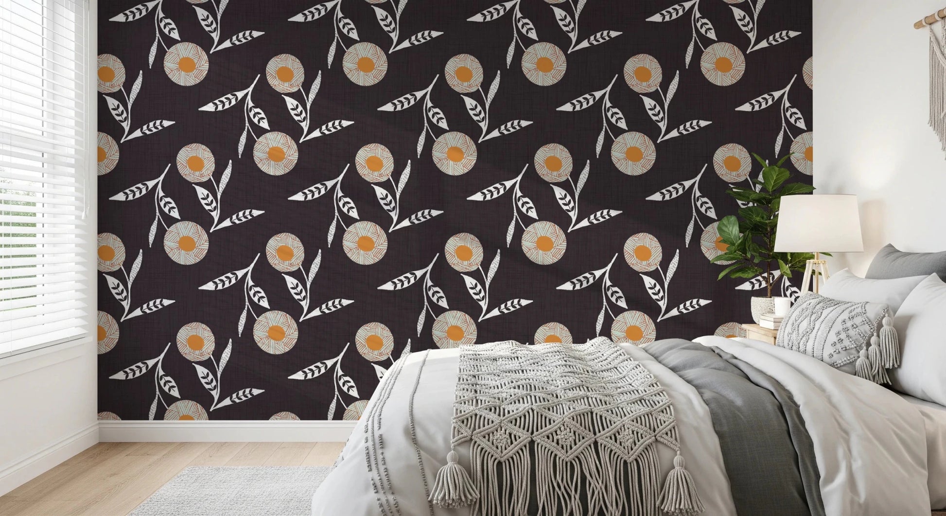 Cozy Scandi Flower Charcoal - Craft Botanical Wallpaper⁠