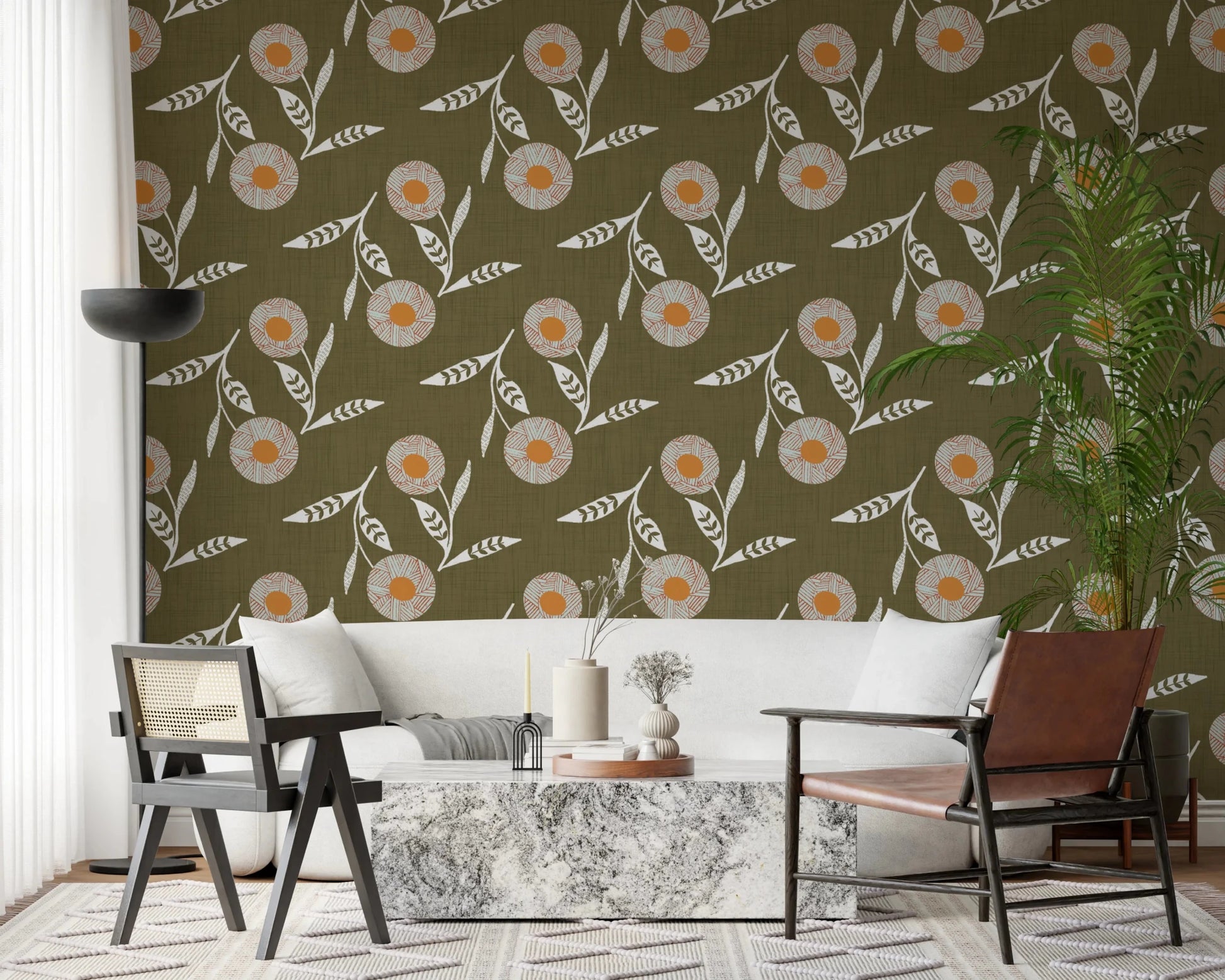 Cozy Scandi Flower Earthy Olive - Craft Botanical Wallpaper⁠