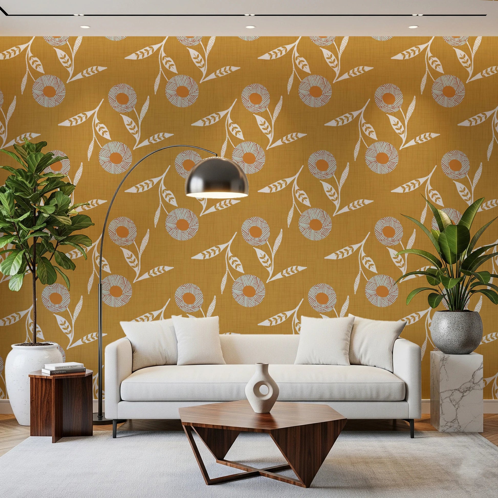 Cozy Scandi Flower Honey Mustard - Craft Botanical Wallpaper⁠