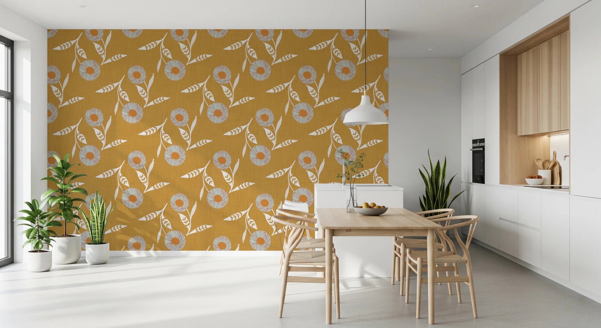 Cozy Scandi Flower Honey Mustard - Craft Botanical Wallpaper⁠
