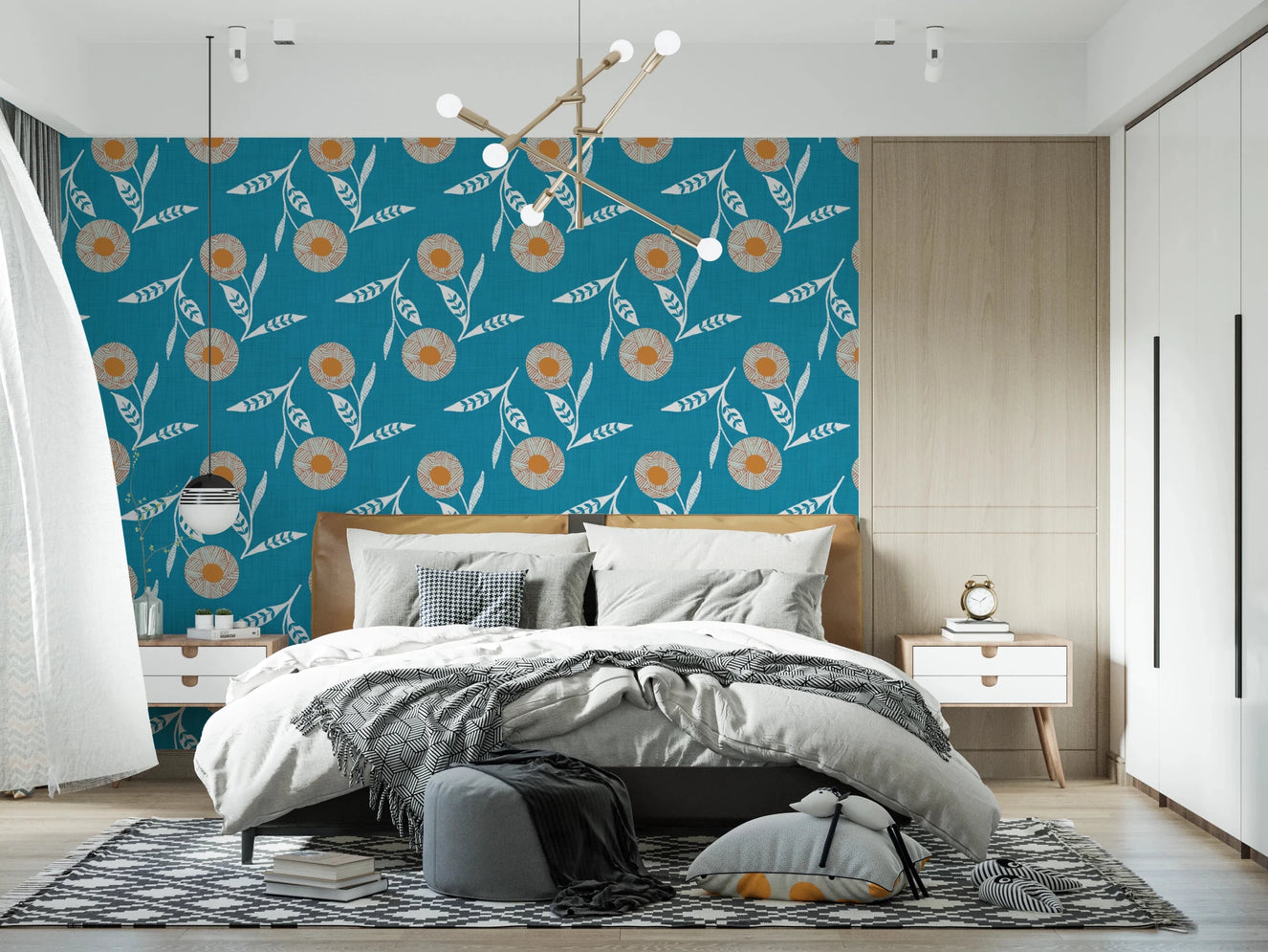 Cozy Scandi Flower Nordic Teal - Craft Botanical Wallpaper⁠