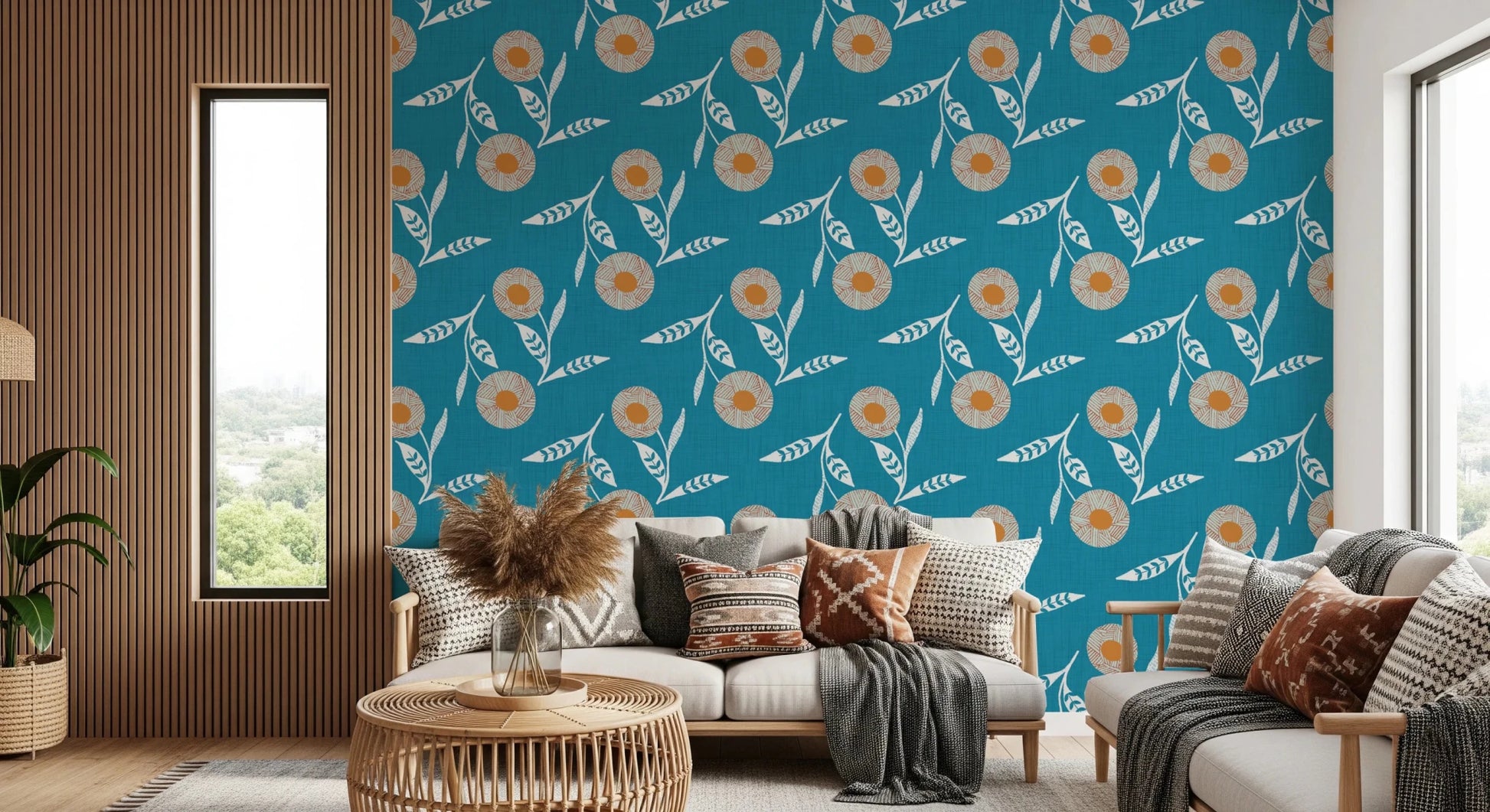 Cozy Scandi Flower Nordic Teal - Craft Botanical Wallpaper⁠