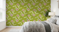 Cozy Scandi Flower Olive Chartreuse - Craft Botanical Wallpaper⁠